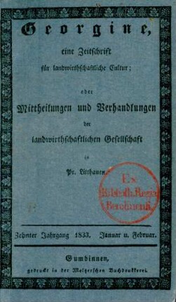 Zehnter Jahrgang 1833. Januar u. Februar.