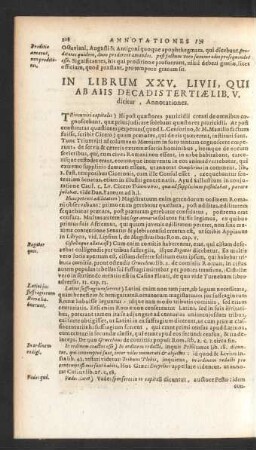 In Librum XXV. Livii, Qui Ab Aiis Decadis Tertiae Lib. V. dicitur, Annotationes.