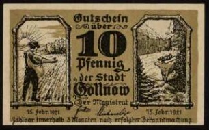 Gutschein über 10 Pfennig der Stadt Gollnow