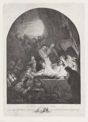 Radierung aus der "Passion" nach Rembrandt: Grablegung Christi