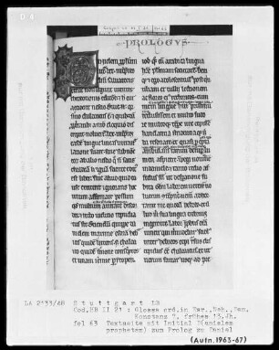 Bibliorum libri Esdrae, Neemiae, Danielis cum Glossa ordinaria — Initiale D(anielem prophetam), Folio 63recto