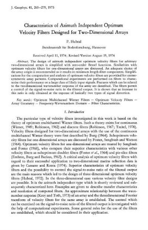 Characteristics of Azimuth independent optimum velocity filters designed for two-dimensional arrays