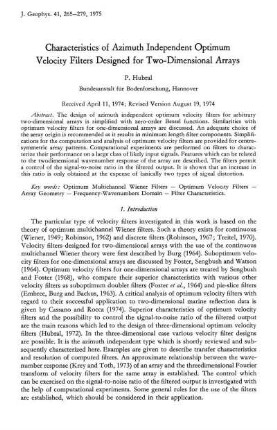 Characteristics of Azimuth independent optimum velocity filters designed for two-dimensional arrays