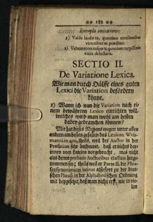 Sectio II.: De Variatione Lexica