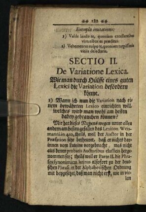 Sectio II.: De Variatione Lexica