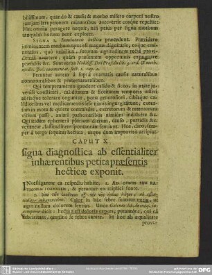 Caput X. signa diagnostica ab essentialiter inhaerentibus petita praesentis hecticae exponit