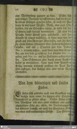 Von dem bösartigen und faulen Fieber