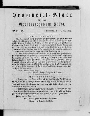 Num. 27, Ausgabe vom 11. Juni 1817