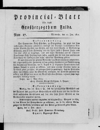 Num. 27, Ausgabe vom 11. Juni 1817