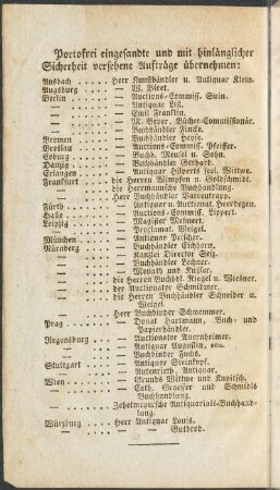 Portofrei eingesandte und mit hinlänglicher Sicherheit versehene Aufträge übernehmen