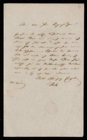 Brief von Carl von Kolb an Johannes oder Franz Riepenhausen, Rom, 26.4.[o.J.]