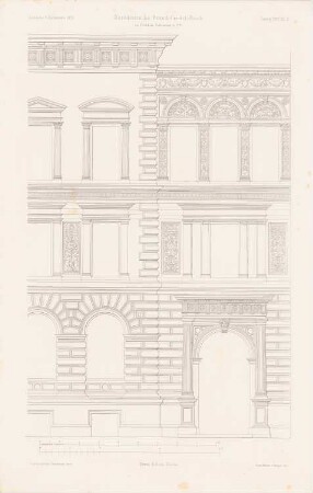 Norddeutsche Grund-Credit-Bank, Berlin: Ansicht Detail (aus: Atlas zur Zeitschrift für Bauwesen, hrsg. v. G. Erbkam, Jg. 25, 1875)