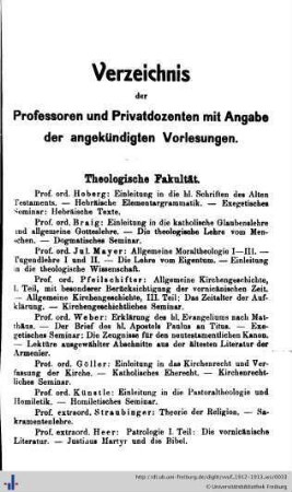 Verzeichnis der Professoren und Privatdozenten.