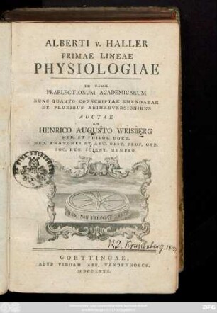 Alberti v. Haller Primae Lineae Physiologiae : In Usum Praelectionum Academicarum