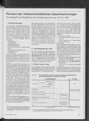 Revision der Volkswirtschaftlichen Gesamtrechnungen. : Grundbegriffe und Ergebnisse der Entstehungsrechnung 1970 bis 1991