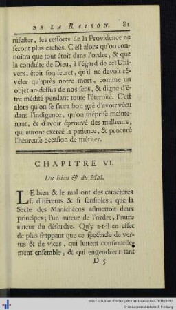 Chap. VI. Du Bien et du Mal.