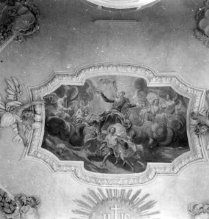 Verherrlichung Mariä : Verherrlichung Mariä. Deckenmalerei (um 1707). Markt Rettenbach, Wallfahrtskirche Maria Schnee, Langhaus