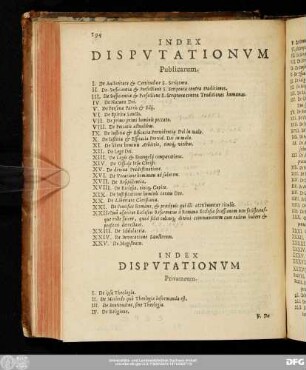 Index Disputationum Privatarum.