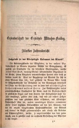 Bericht der in der Basilika des Heil. Bonifazius in München errichteten Erzbruderschaft zur Ewigen Anbetung des Allerheiligsten Altars-Sakramentes und zur Unterstützung Armer Kirchen. 5. 1861