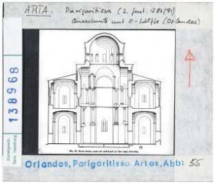 Arta. Kirche der Madonna Parigoritissa, Querschnitt mit Osthälfte