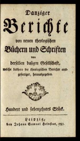Hundert und siebenzehntes Stück