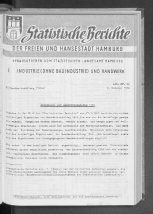 Ergebnisse der Handwerkszählung 1968 : Lfd. Nr. 22