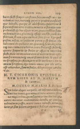 M. T. Ciceronis Epistolarum Liber Ad M. Marium & caeteros.