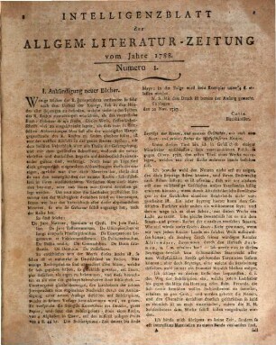Allgemeine Literatur-Zeitung. Intelligenzblatt der Allg. Literaturzeitung : vom Jahre .... 1788, 1788