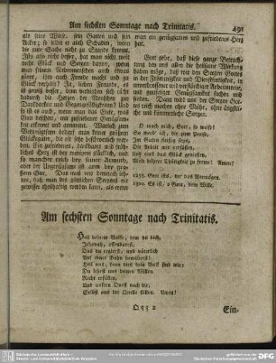 Am sechsten Sonntage nach Trinitatis