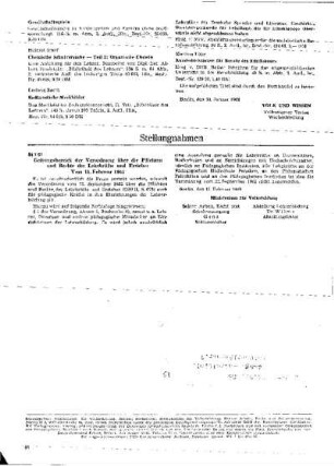 Geltungsbereich der Verordnung über die Pflichten und Rechte der Lehrkräfte und Erzieher : 1/63 vom 11. Februar 1963 ; [Stellungnahmen]