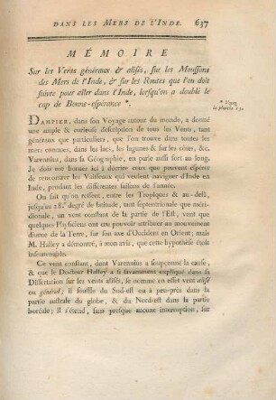Mémoire sur les vents généraux & alisés, sur les moussons des mers de l'Inde, ...