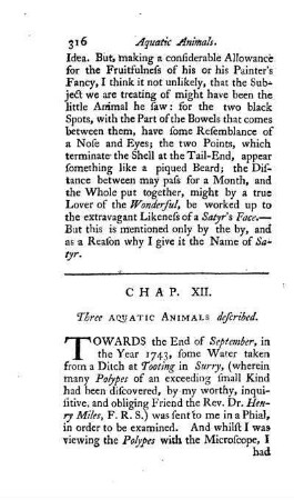 Chap. XII. Three aquatic Animals described