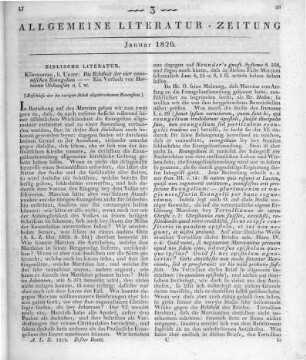 Olshausen, H.: Die Echtheit der vier canonischen Evangelien aus der Geschichte der zwei ersten Jahrhunderte erwiesen. Ein Versuch. Königsberg: Unzer 1823 (Beschluss der im vorigen Stück abgebrochenen Recension.)