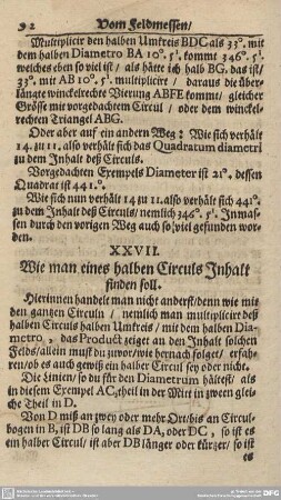 XXVII. Wie man eines halben Circuls Inhalt finden soll.