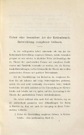 Über eine besondere Art der Kettenbruch-Entwicklung complexer Grössen ...