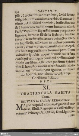 XI. Oratiuncula Habita Cum Rectoris Officium Resignaret