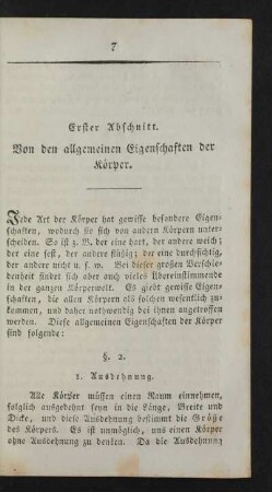 Erster Abschnitt. Von den allgemeinen Eigenschaften der Koerper.