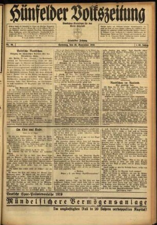 Ausgabe vom Samstag, den 29. November 1919.