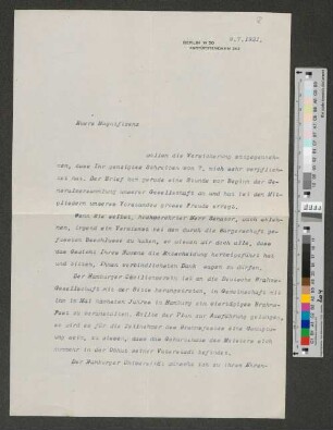 Brief an Werner von Melle