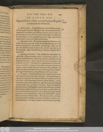 In Caput XII. Quo probatur, solam conversionem esse posse continuam & infinitam.