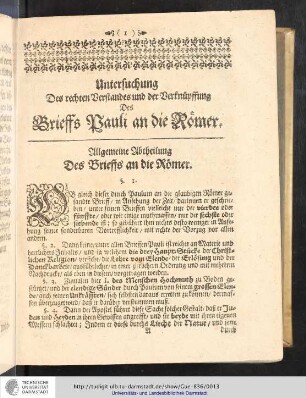 Allgemeine Abtheilung Des Brieffs an die Römer