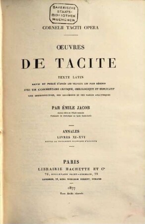 Oeuvres de Tacite : texte latin, 2