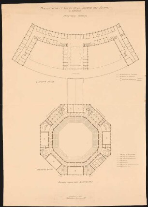 Völkerbundpalast, Genf: Großer Saal 2. OG, Generalsekretariat 4. OG Grundriss 1:200 (von Inv.Nr. 3412)