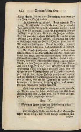 Cap. IV. Allgemeine Anweisungen zur Beforderung unsrer rechten Urtheile.