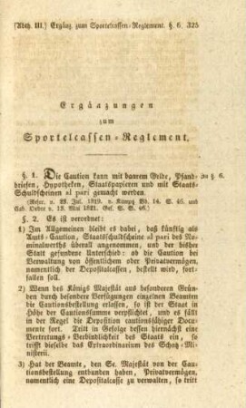 Ergänzungen zum Sportelcassen-Reglement