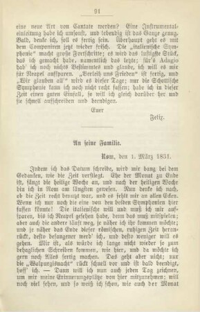 An seine Familie. Rom, den 1. März 1831