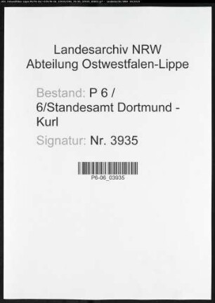 Sterberegister Standesamt Dortmund-Kurl (XV)