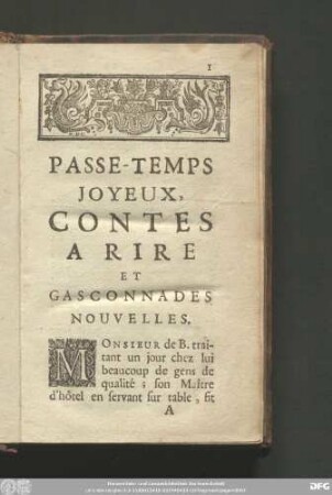 Passe-Temps Joyeux, Contes A Rire Et Gasconnades Nouvelles.