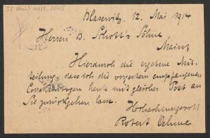 Brief an B. Schott's Söhne : 12.05.1914