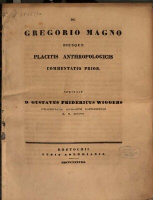 De Gregorio Magno eiusque placitis anthropologicis commentatio ..., 1